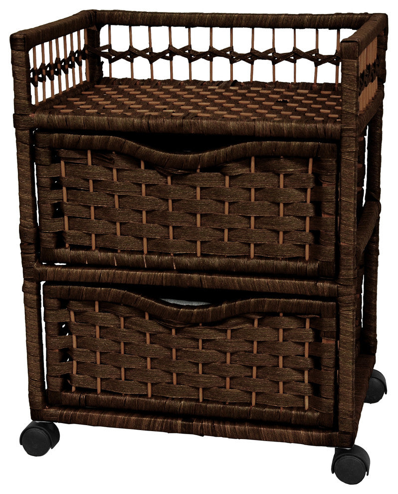 23" Natural Fiber Chest of Drawers on Wheels, Mocha