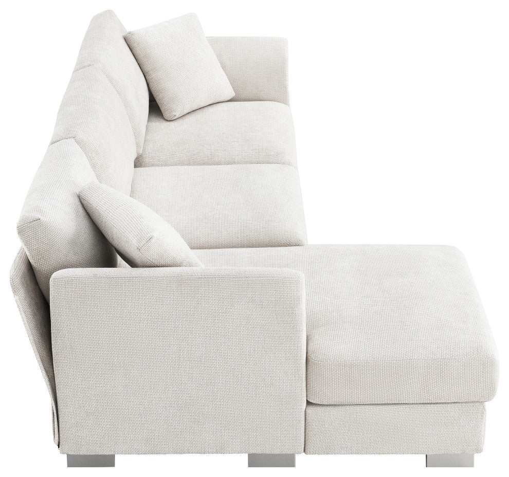 Alice L-Shaped Cloud Chenille Sectional Chaise Sofa With 2 Pillows, Minsk Gray