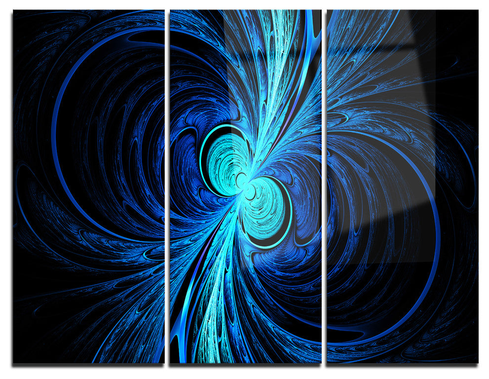 "Blue Fractal Wallpaper" Digital Metal Wall Art, 3 Panels, 36"x28"