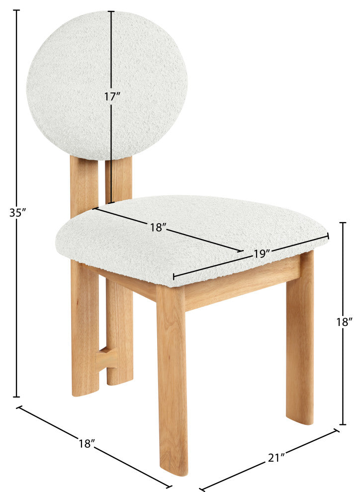 Napa Boucle Fabric Dining Chair, Set of 2, Cream, Natural Finish