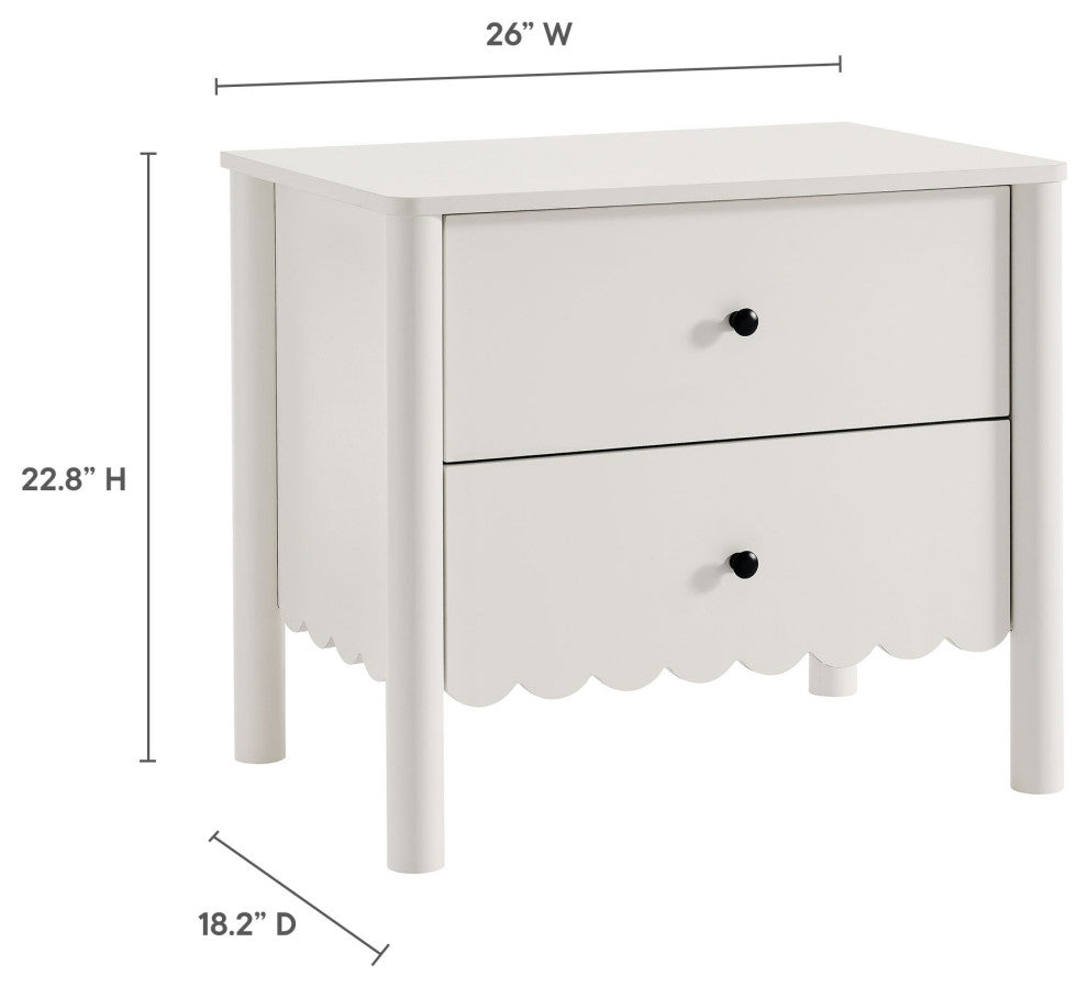 Emmeline Scalloped 2-Drawer Nightstand, White