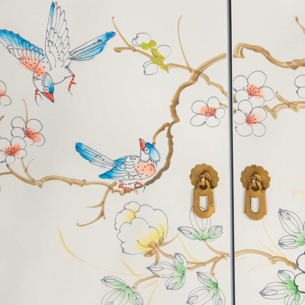 White Lacquer Cabinet Birds and Flowers