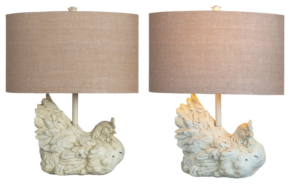 Rooster Table Lamp, White Washed