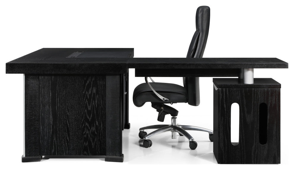 Pierce Black Oak Desk With Storage, Left