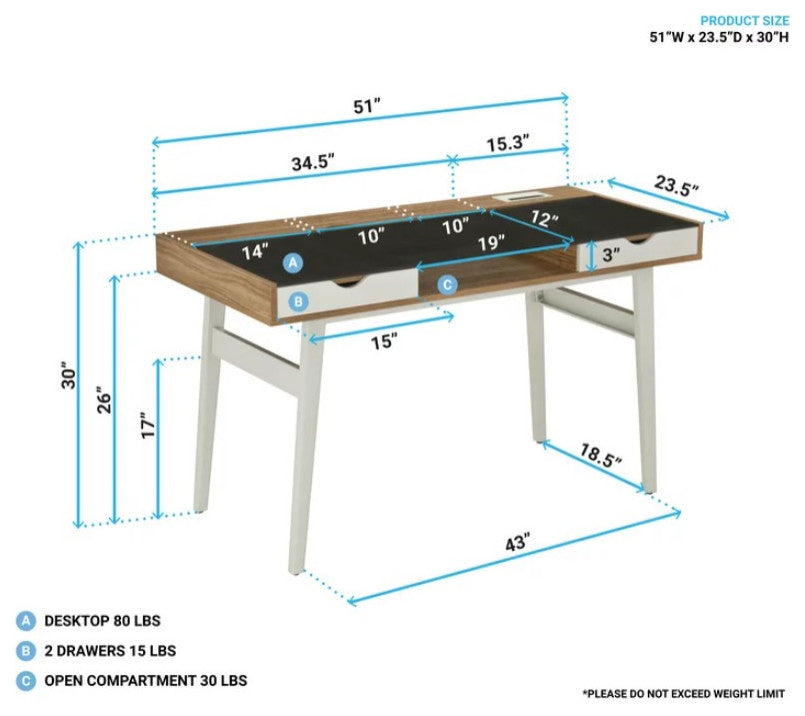 Unique Desk, Tempered Glass Worktop & Flip Up Back for Cable Management, Walnut