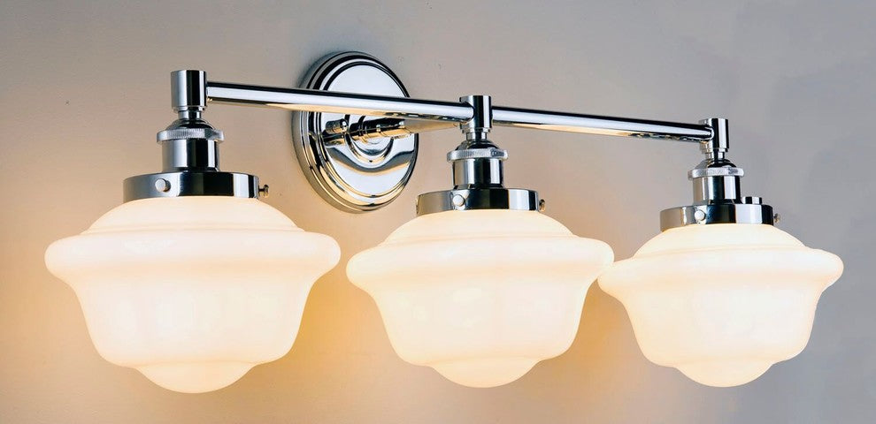 Lavagna 3 Light Schoolhouse Wall Sconce, Polished Chrome, Milk Glass