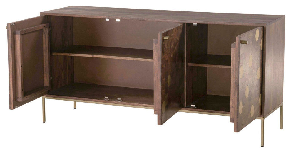 Kenzo 63" Acacia Sideboard, Brown/Brass