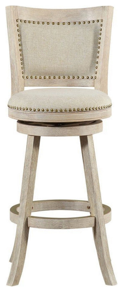Benzara BM239739 29" Curved Back Wooden Swivel Bar Stool, Nailhead Trim, Gray