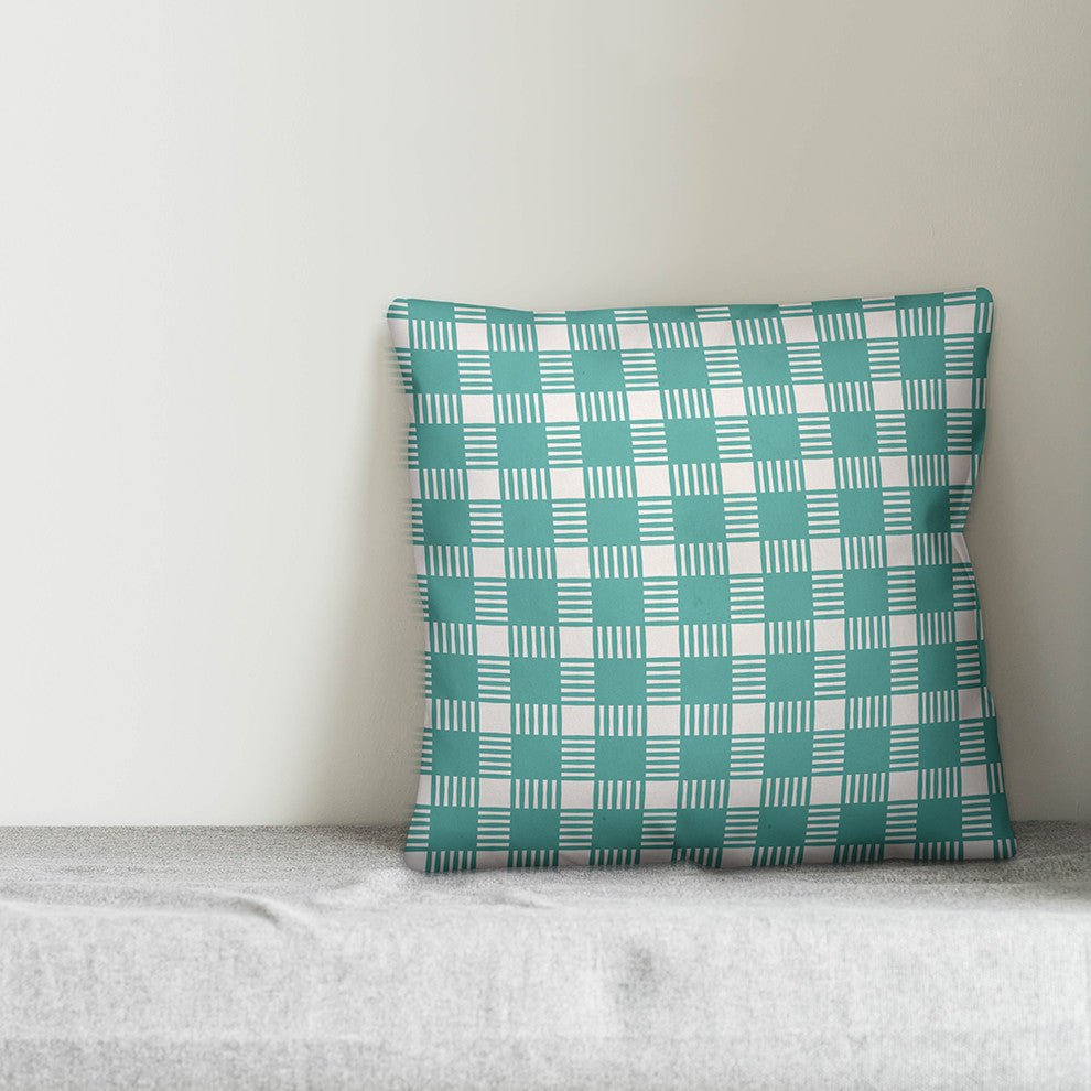 Blue Plaid Outdoor Throw Pillow, 18"x18"