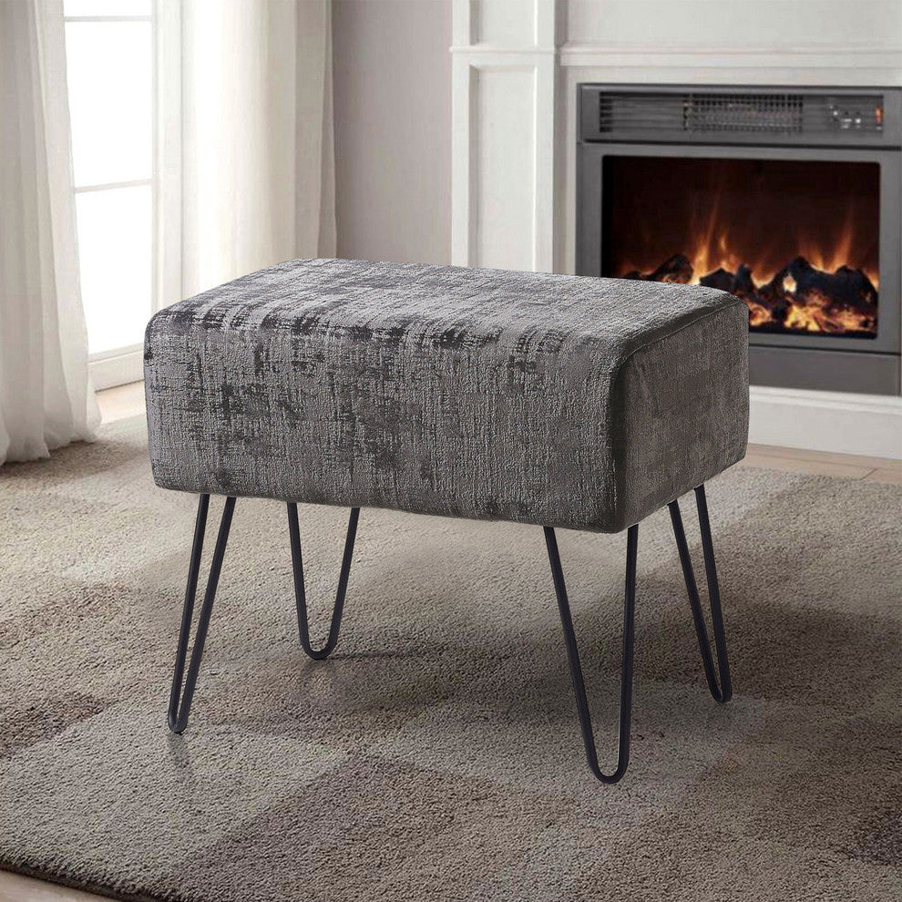 Textured Velvet Ottoman, Steeple Gray