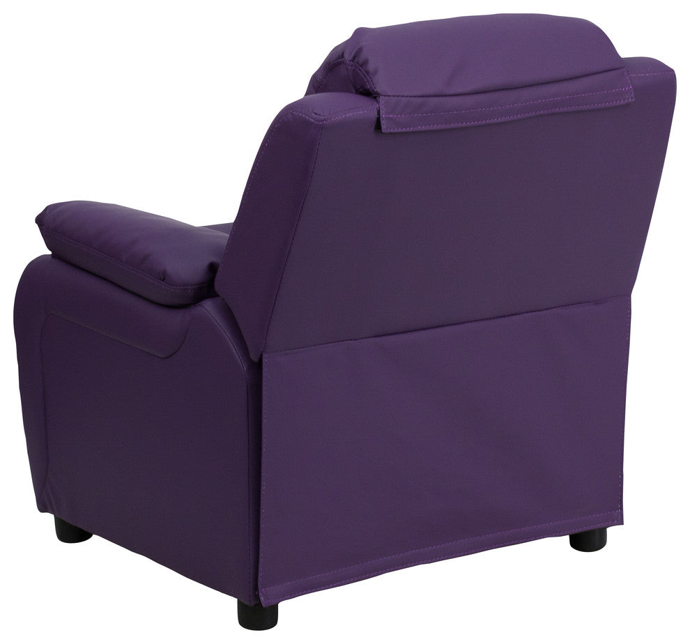 Deluxe Padded Kids Recliner With Storage Arms, Purple Vinyl