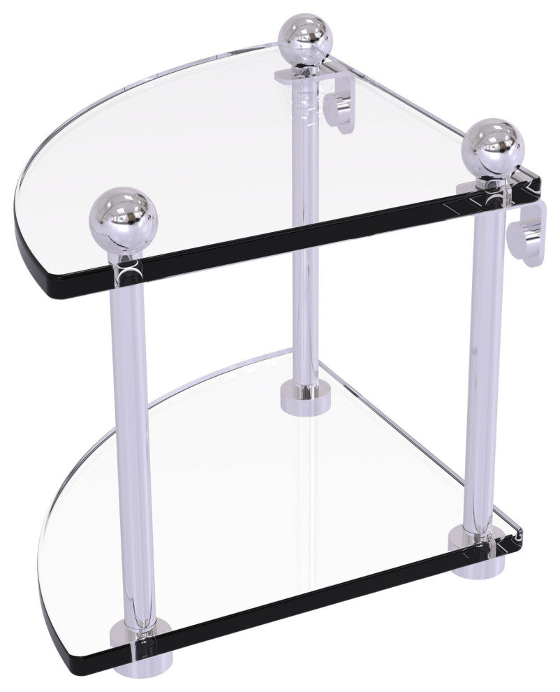 Two-Tier Corner Glass Shelf, Polished Chrome