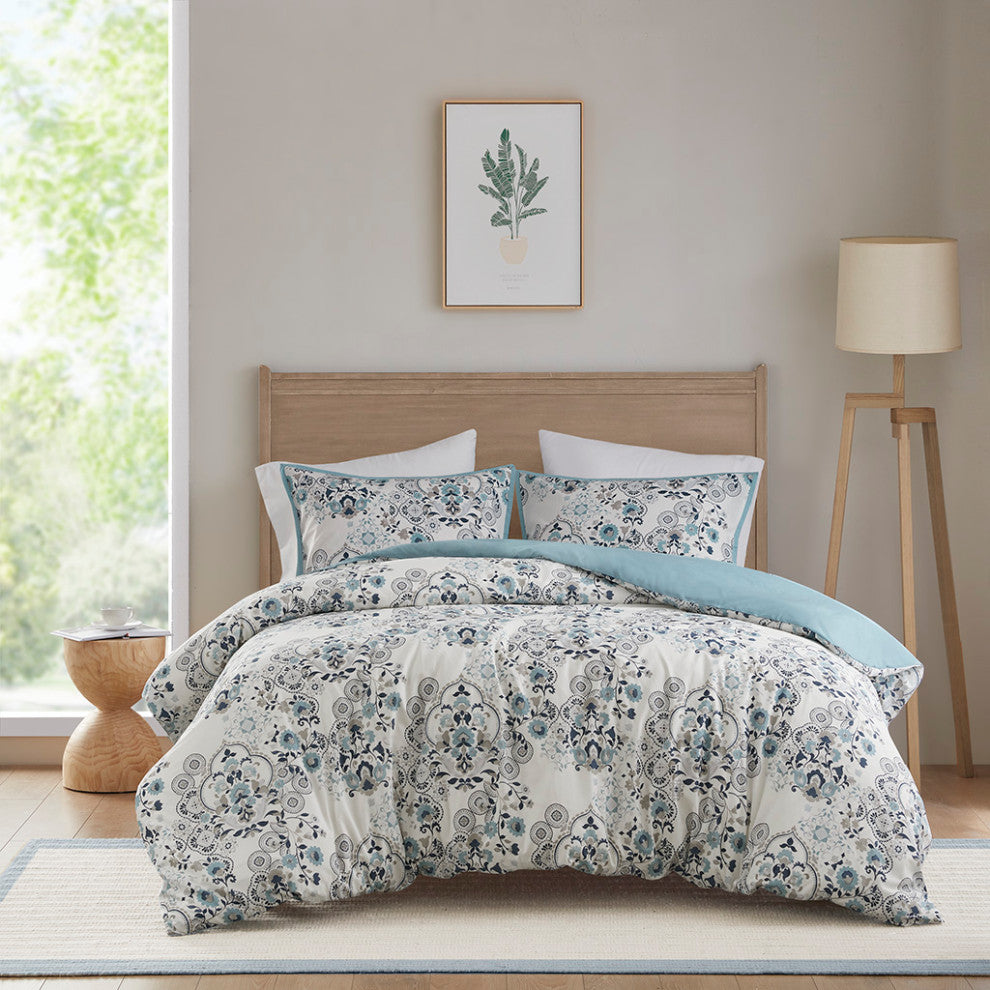 Madison Park Brielle 3 Piece Floral Printed Cotton Duvet Cover Set