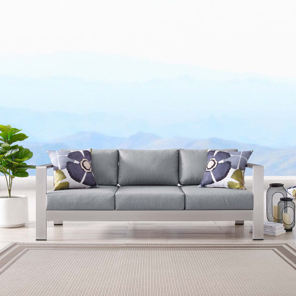 Shore Outdoor Patio Aluminum Sofa - Silver Gray