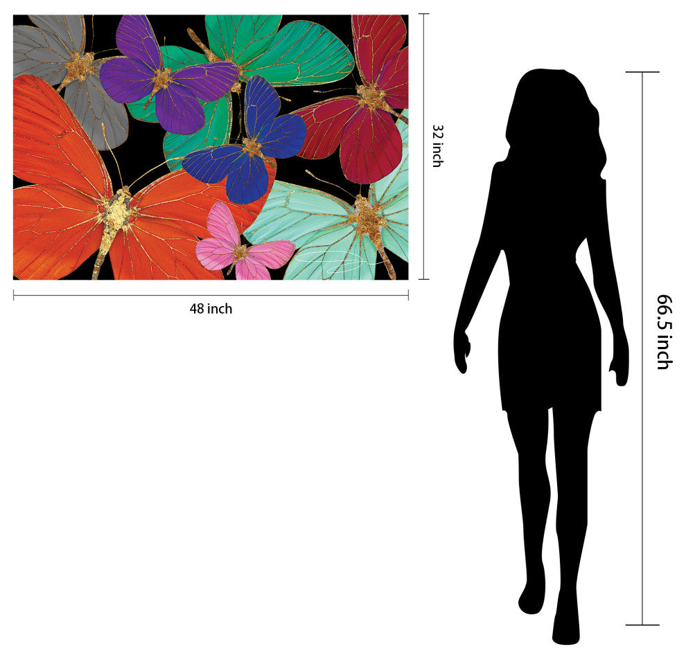 Colorful Butterflies Wall Art Unframed Free Floating Tempered Glass