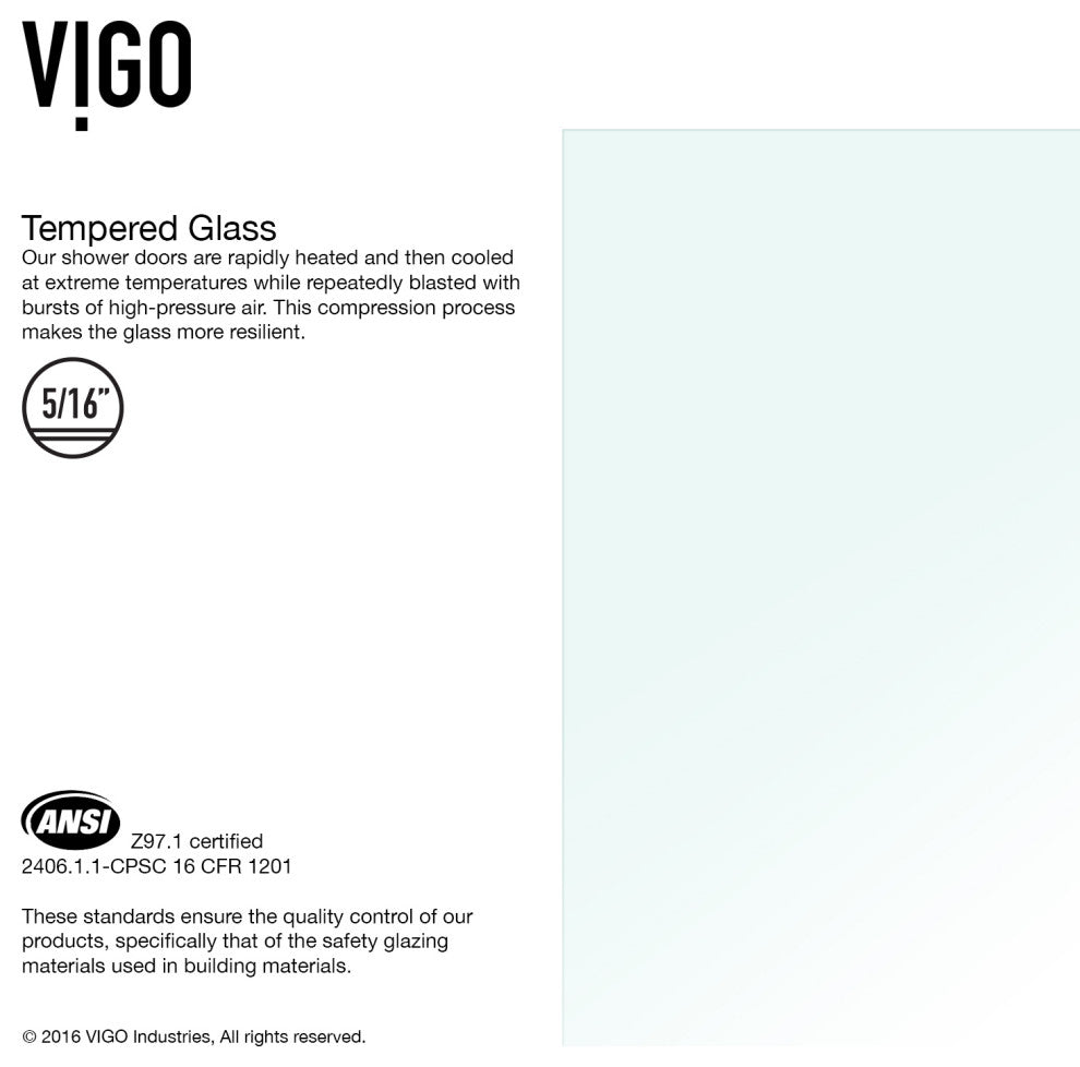 VIGO Rialto 34" W x 58" H Frameless Hinged Tub Door, Chrome, Clear Glass