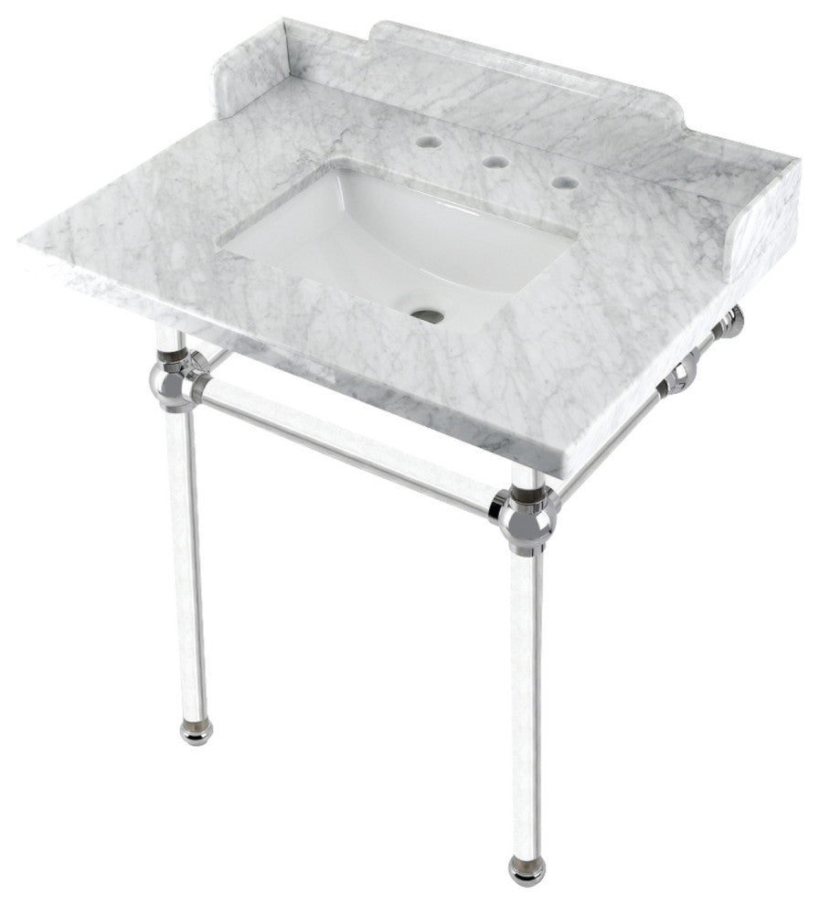 Kingston Brass LMS30MASQ1 30" Carrara Marble Console Sink, Acrylic Legs