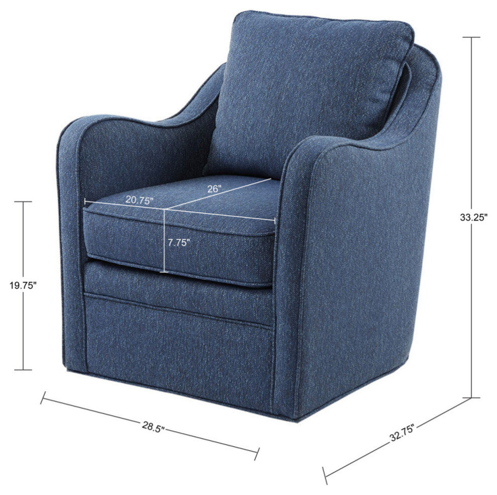Madison Park Brianne Wide Seat Lounge Swivel Arm Chair, Navy Blue
