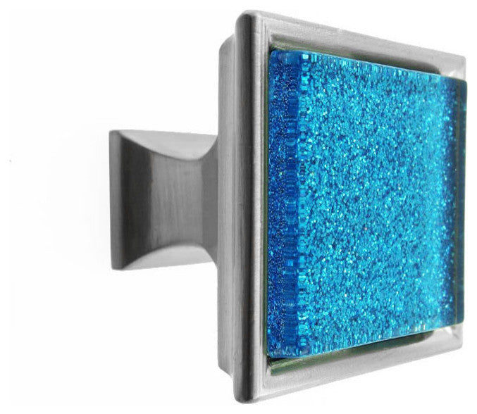 Sparkling Aquamarine Blue Sand Crystal Glass Brushed Nickel Madison Classic Knob