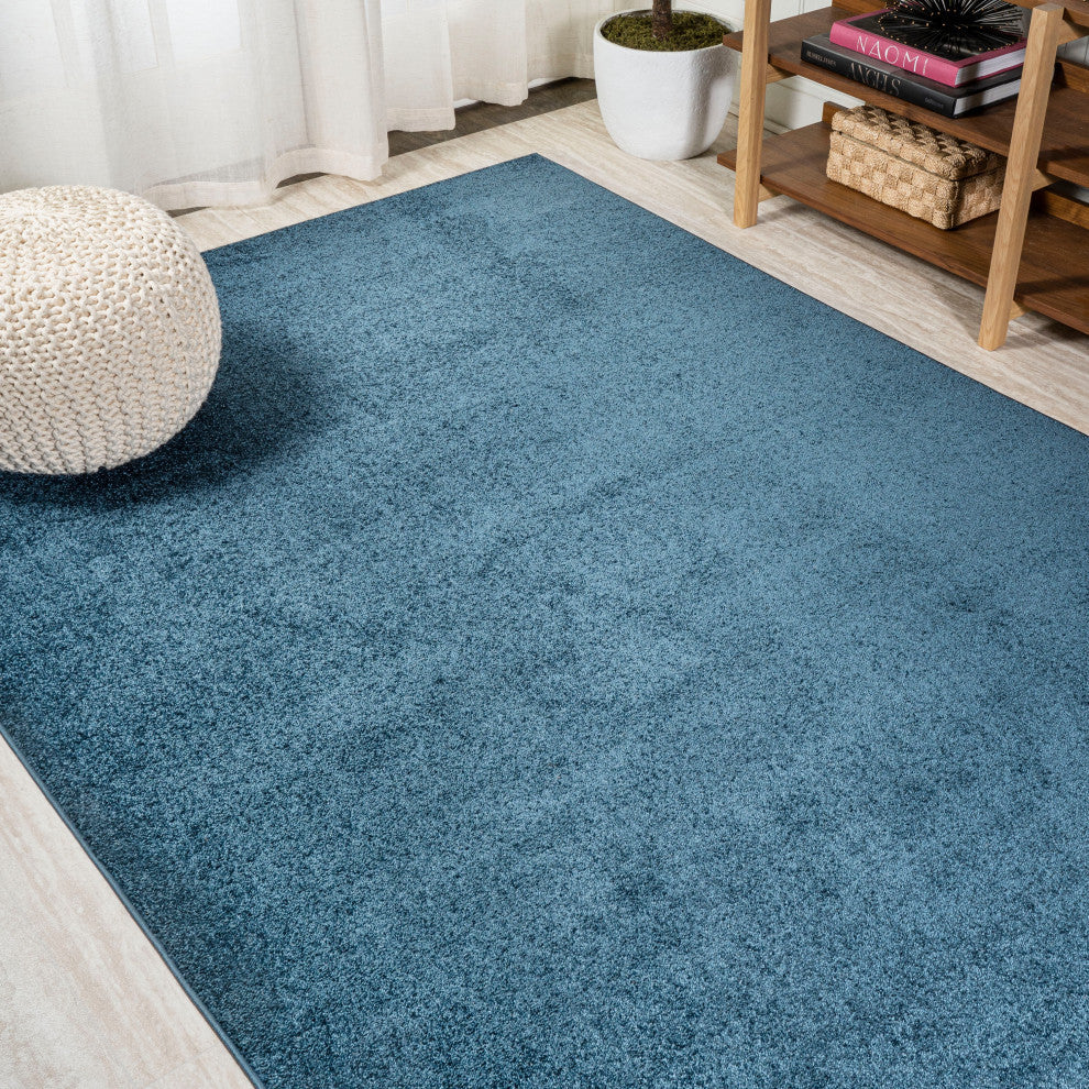 Haze Solid Low-Pile Runner Rug, Navy, 8 X 10