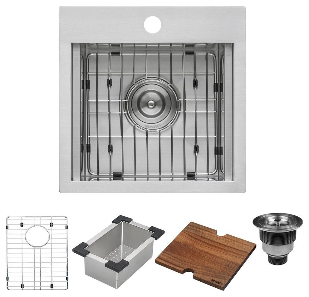 Ruvati 15" Workstation Drop-in Bar Prep RV Sink Stainless Steel, RVH8215