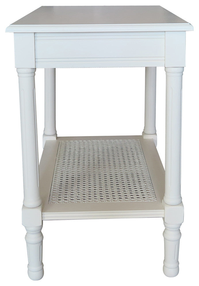 Jamestown Side Table with Rattan Shelf, Cream