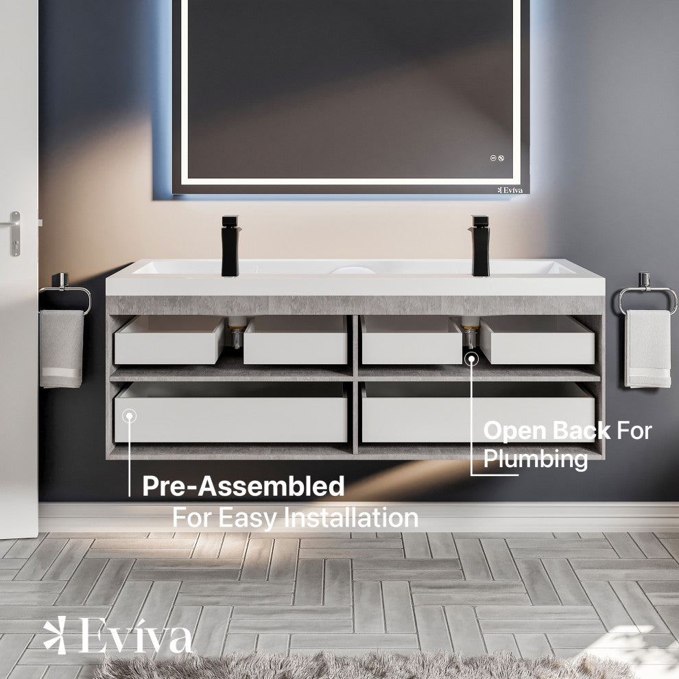 Eviva Surf 57" Bathroom Vanity, Cement Grey