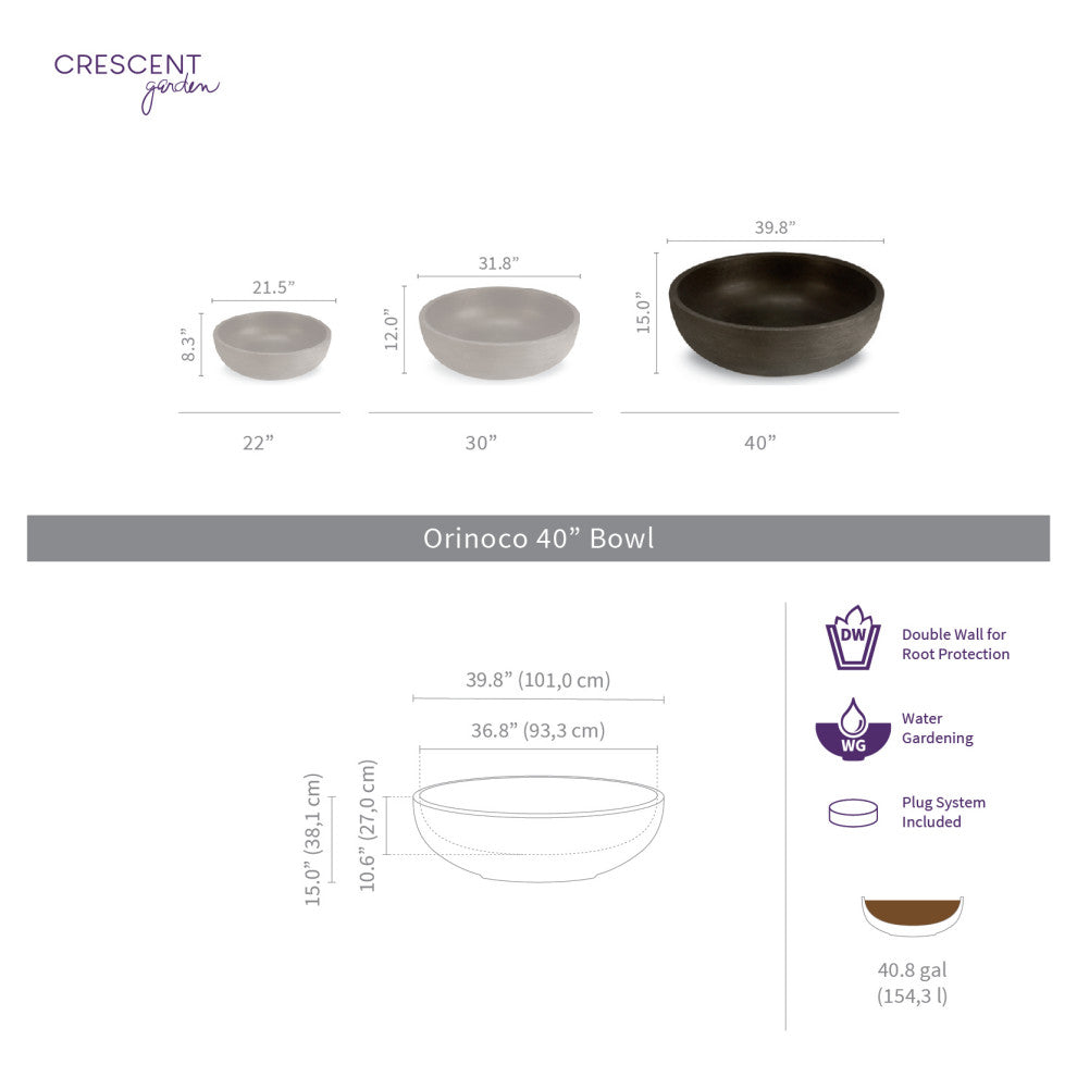 Orinoco Double Walled Indoor/Outdoor Bowl Planter Pot, Old Bronze, 40"
