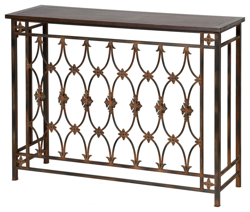 Filagree Metal and Wood Side Table Brown Finish
