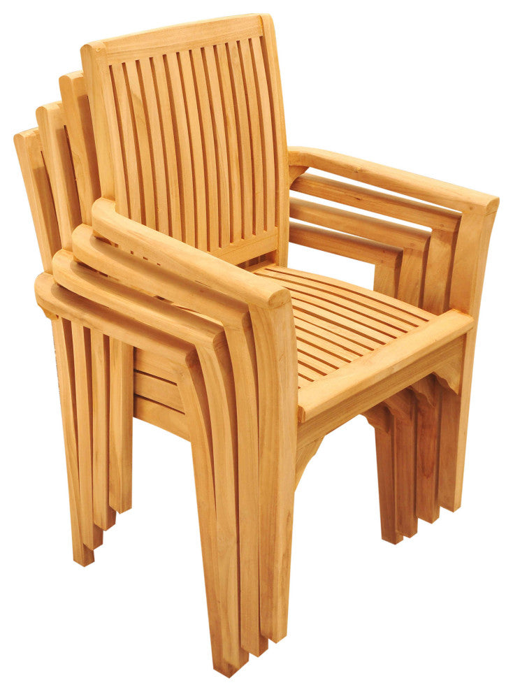 11-Piece Outdoor Teak Dining Set, 117" Oval Table, 10 Lua Stacking Arm Chairs