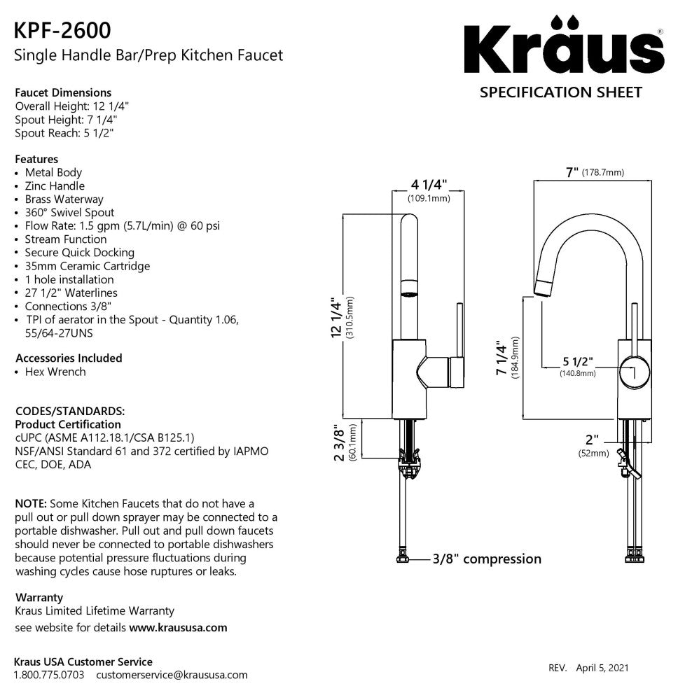 Oletto 1-Hole Kitchen Bar Faucet, Spot Free Bronze
