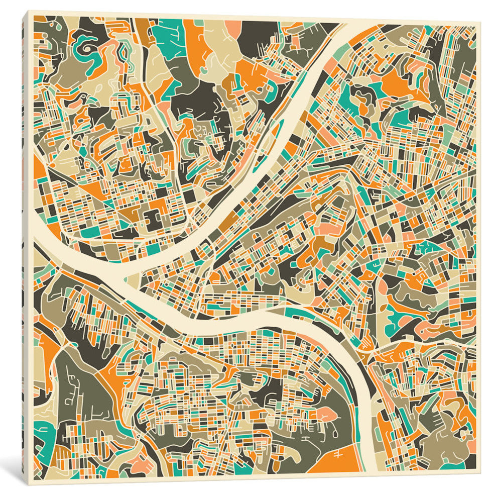 "Abstract City Map of Pittsburgh" by Jazzberry Blue, 26x26x1.5