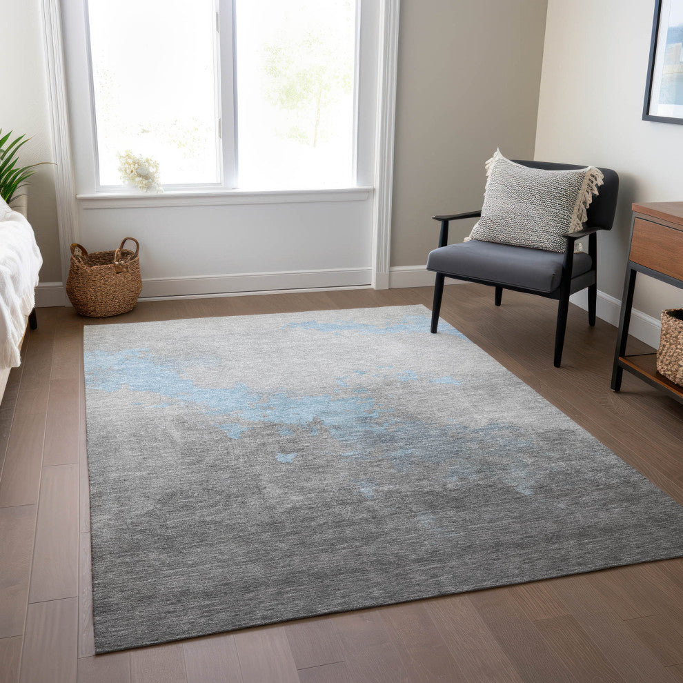 Machine Washable Indoor/Outdoor Chantille ACN1881 Blue 5' x 7'6" Rug