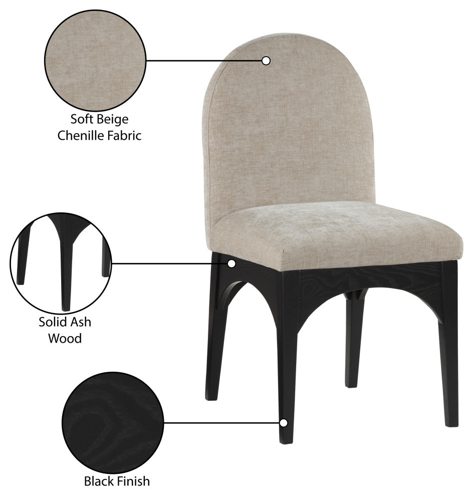 Waldorf Chenille Upholstered Dining Chair, Black, Chenille, Natural Finish, Beige, Side Chair, Chenille Fabric, Black Finish