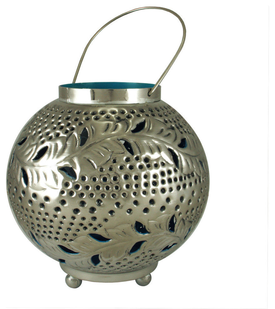 8" Tropicalia Silver and Blue Cut-Out Floral Votive Candle Holder