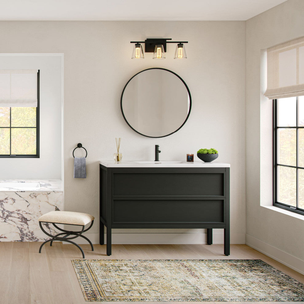 The Shiloh Bathroom Vanity, Charcoal Oak, 48", Single Sink, Freestanding