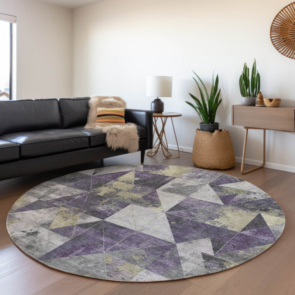Machine Washable Indoor/Outdoor Chantille ACN1888 Purple 8' x 8' Round Rug