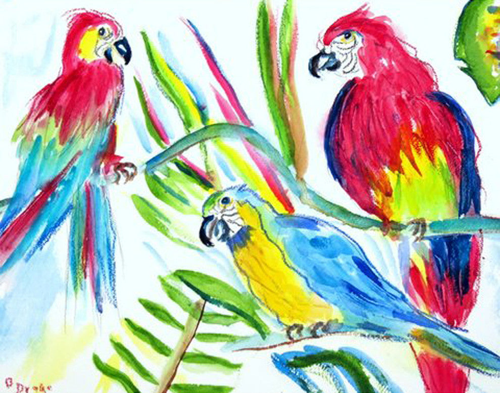 Betsy Drake Three Parrots Outdoor Wall Hanging 24x30