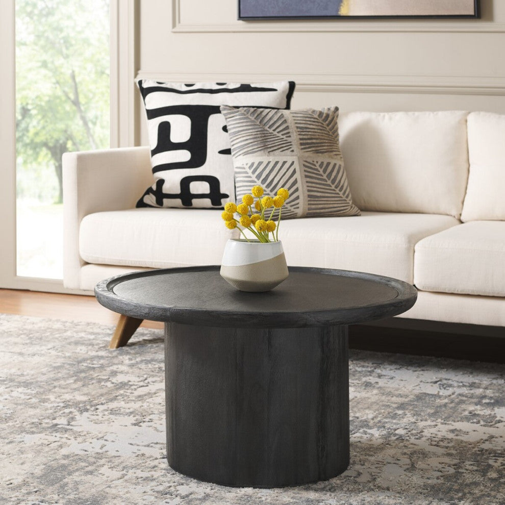 Safavieh Devin Round Coffee Table, Black W/ White Wash Distress /