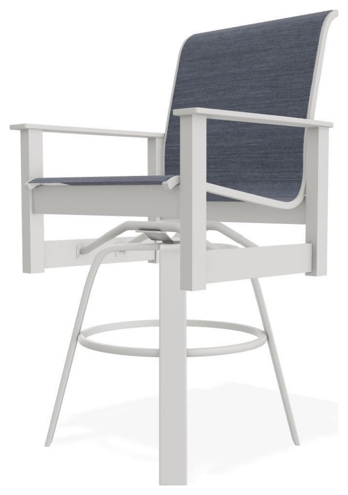 Leeward Sling Bar Height Outdoor Swivel Armchair, Augustine Denim/Snow