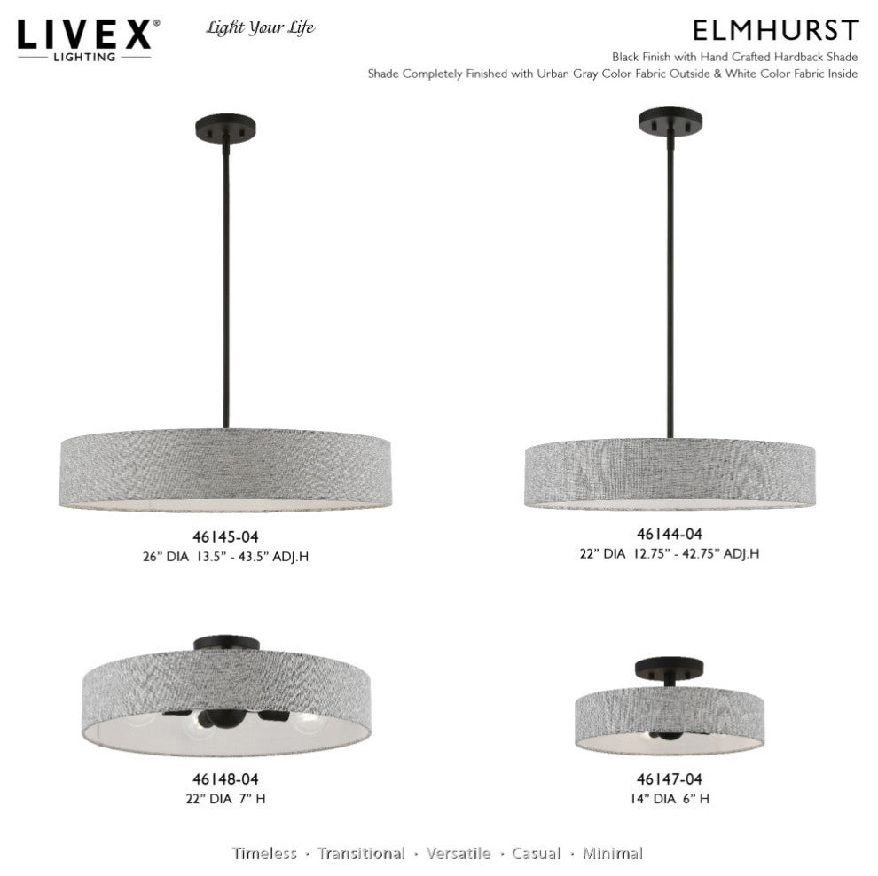 Elmhurst 4 Light Black Large Semi-Flush