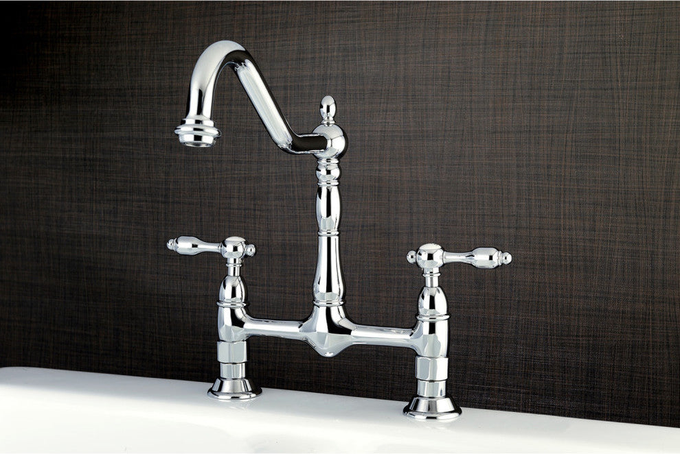 Kingston Brass Bridge Kitchen Faucet, Polished Chrome