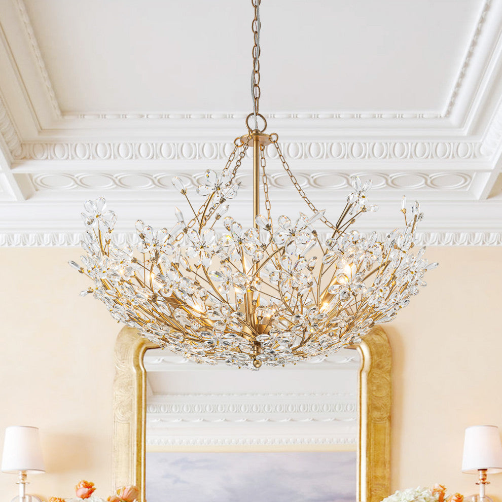 Luxe 6-Light Gold Floral Basket Crystal Chandelier
