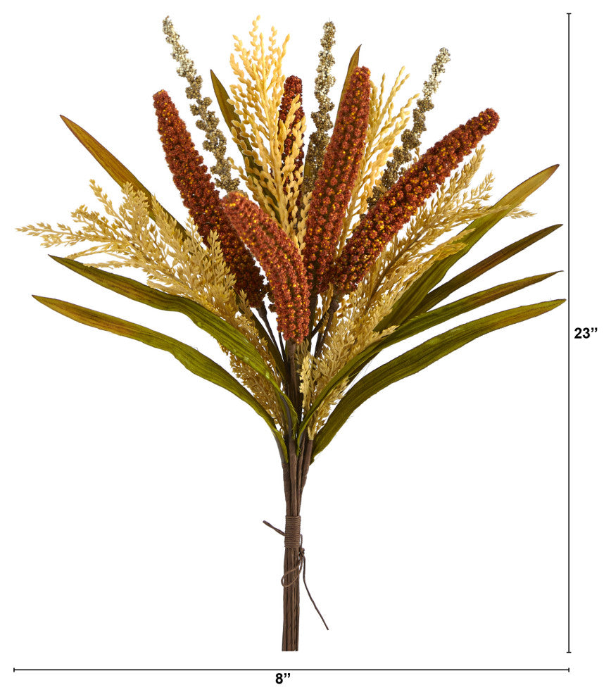 23" Sorghum Harvest Artificial Bush Flower, Set of 3