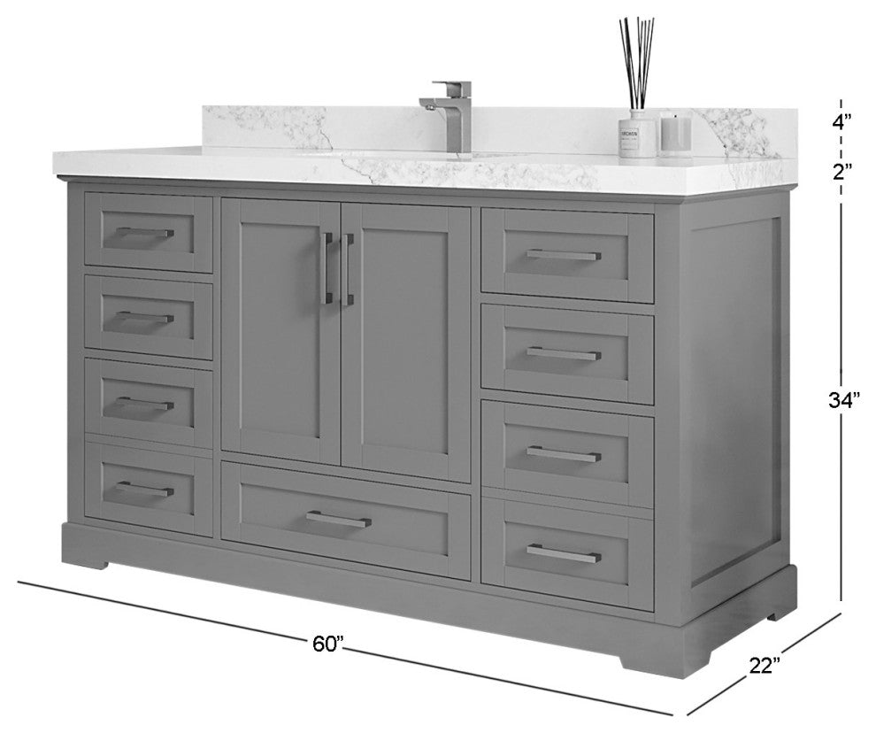 Boston 60" Single Bathroom Vanity in Fine Grain 2" Viola Night