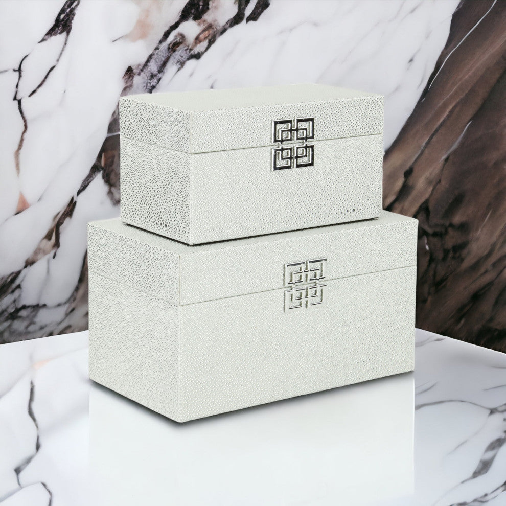 Galena "Double Happiness" Faux Shagreen Box Set, White Silver