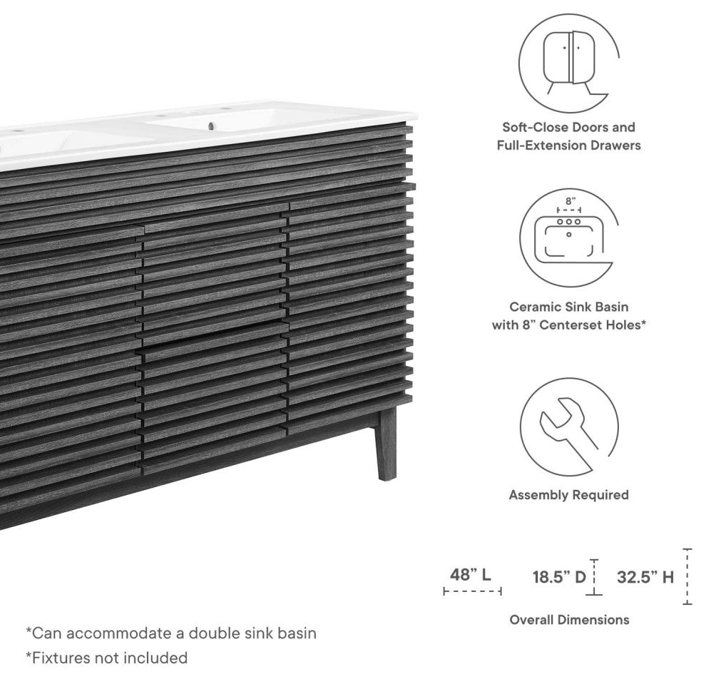 Render 48" Double Sink Bathroom Vanity, Charcoal White