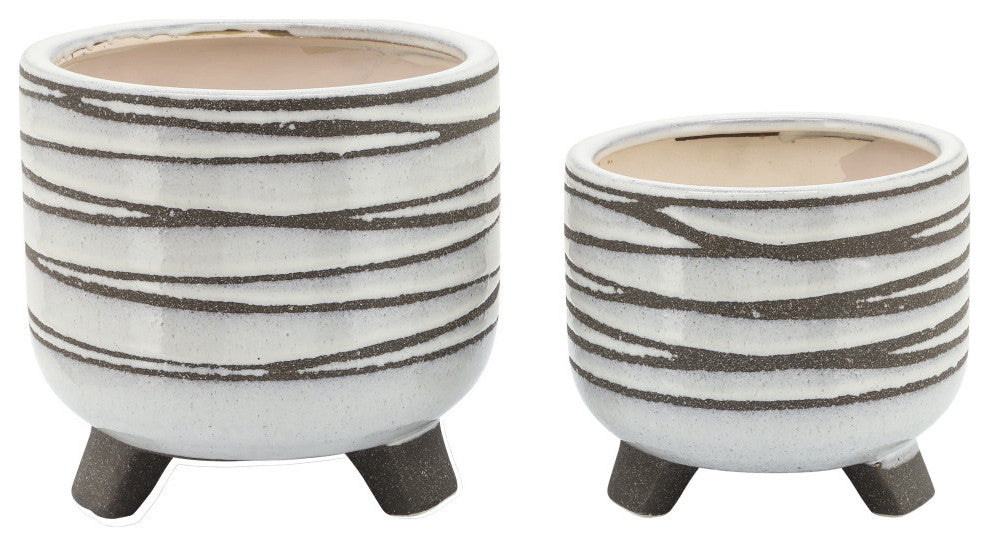 2-Piece Set Ceramic Footed Planter, White