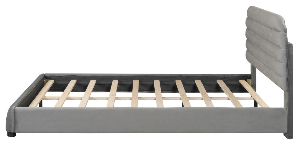 GDF Studio Queen Size Upholstered Velvet Curved Platform Bed, Gray