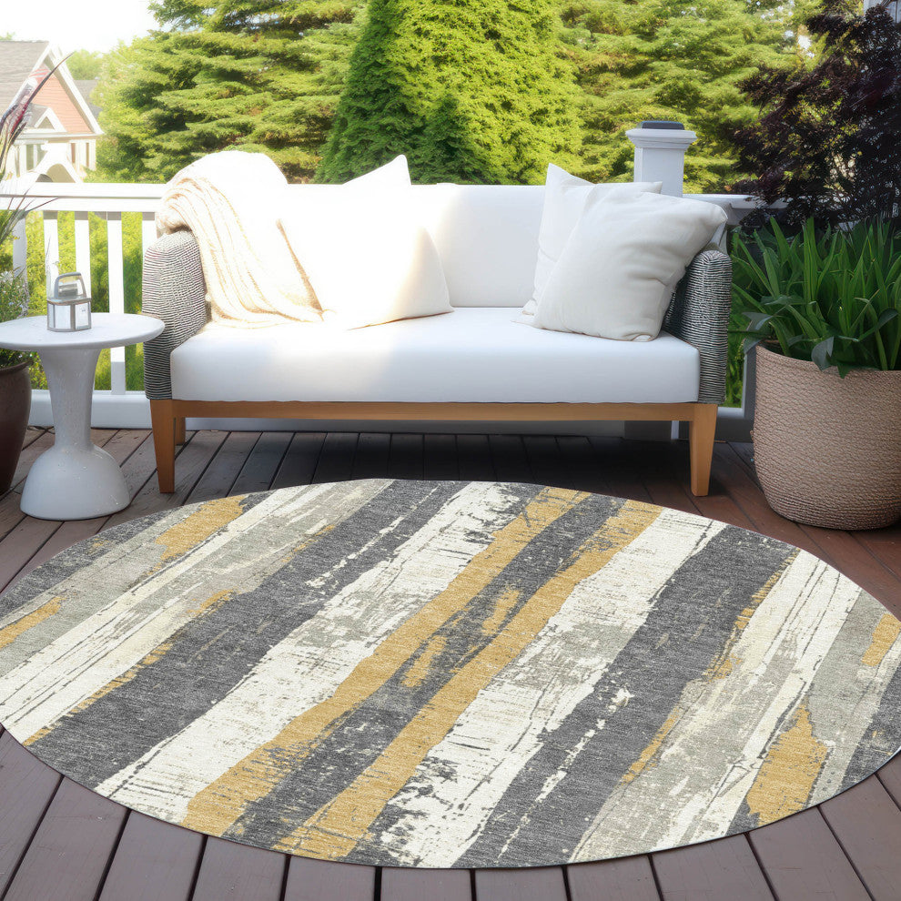 Machine Washable Indoor/Outdoor Chantille ACN1872 Gold 8' x 8' Round Rug
